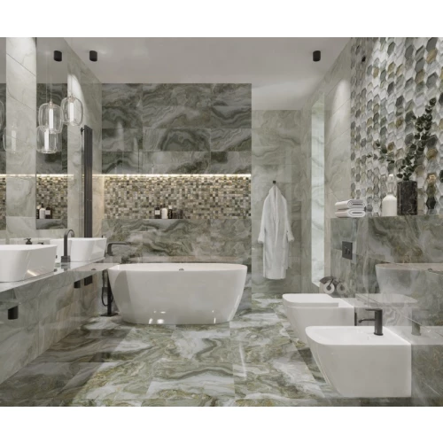 Плитка настенная Primavera Hypnose Malachite Decor 04 glossy глянцевая зеленая DG17-04 90х30 см