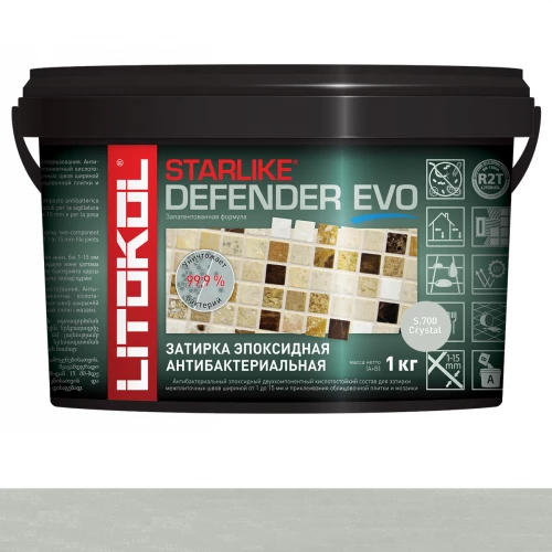 Затирка Litokol Starlike Defender EVO антибактериальная эпоксидная S.700 Crystal L0485760002 1 кг
