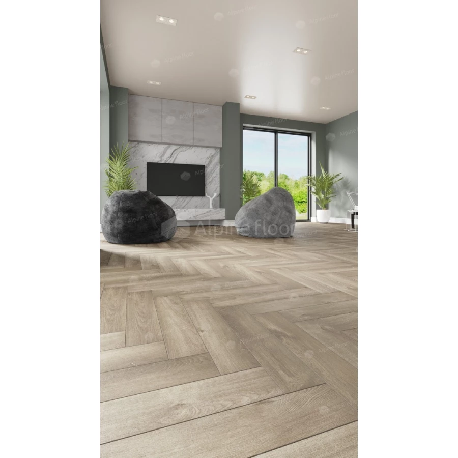 Каменный SPC ламинат Alpine Floor Parquet Light синхронное тиснение Дуб Натуральный Отбеленный ЕСО 13-5 43 класс 4 мм 1.95 кв.м 60х12.5 см
