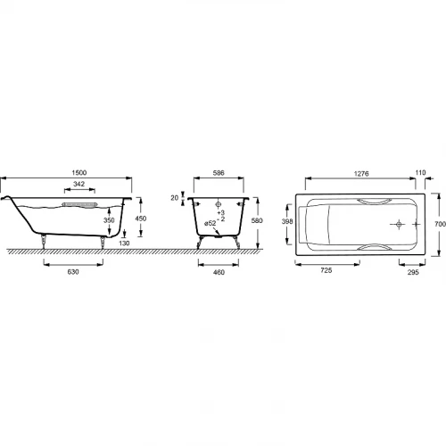 Чугунная ванна Jacob Delafon Parallel E2949-00 150x70 см