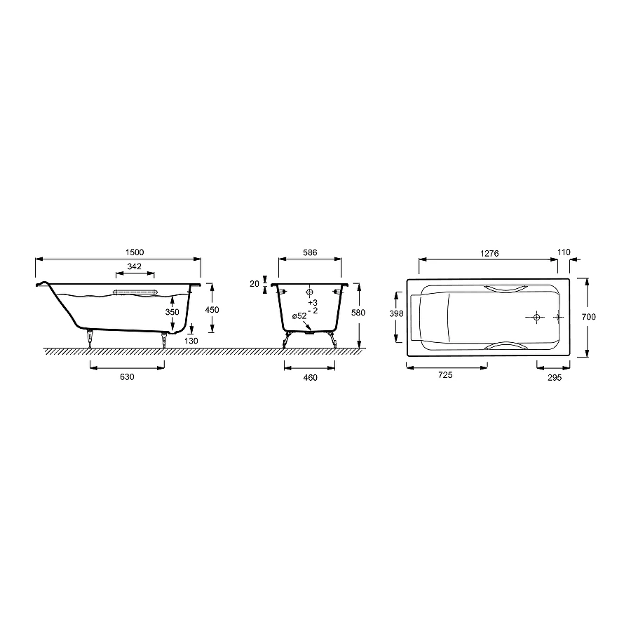 Чугунная ванна Jacob Delafon Parallel E2949-00 150x70 см