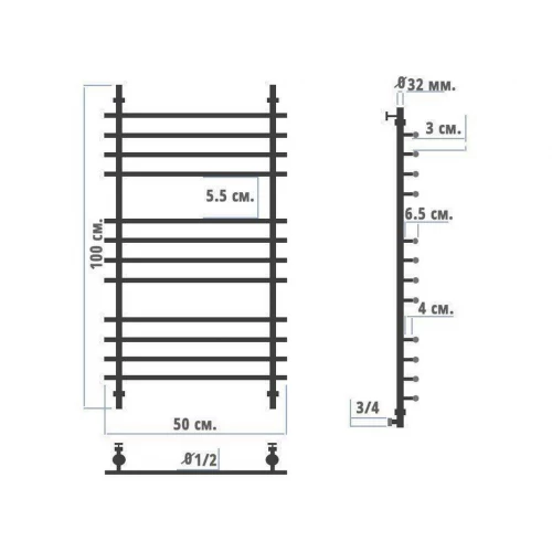 Полотенцесушитель водяной Nika ЛБ-1 ЛБ-1 100/50 50х100 см