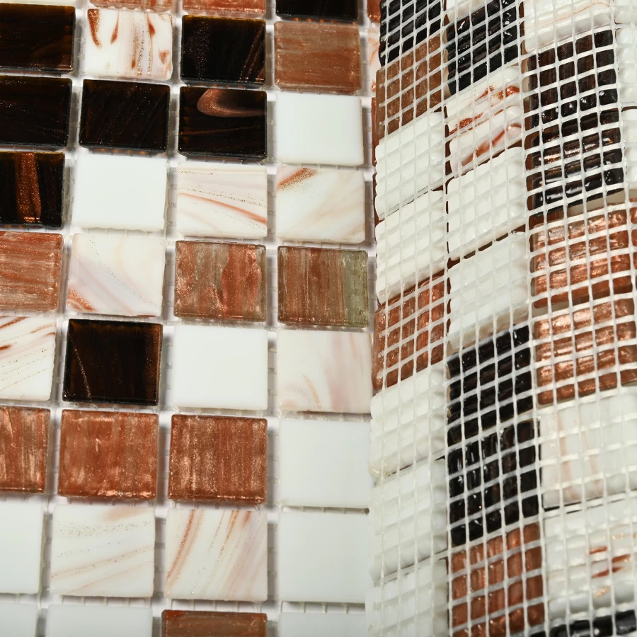 Мозаика Bonaparte Стеклянная мозаика Active 20х20 глянцевая бело-коричневая 32,7х32,7 см