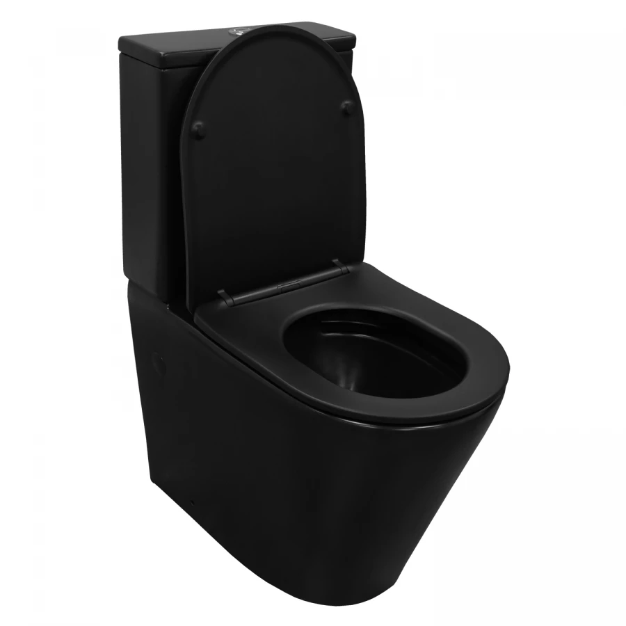 Унитаз-компакт Azario Black Queen безободковый с быстросъемным сиденьем микролифт черный матовый AZ-8380 37х60.5х80 см
