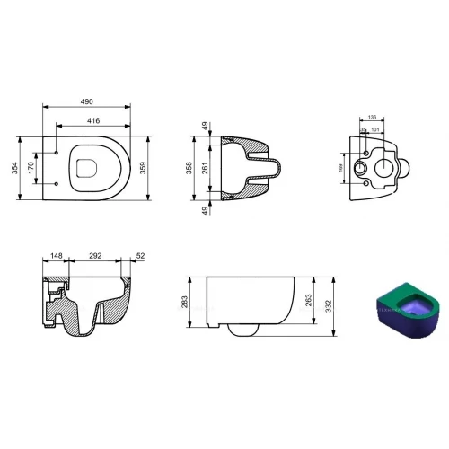 Унитаз подвесной безободковый Bocchi Parma V Tondo 1417-001-0129 с крышкой сиденьем микролифт A0336-001 белый глянец