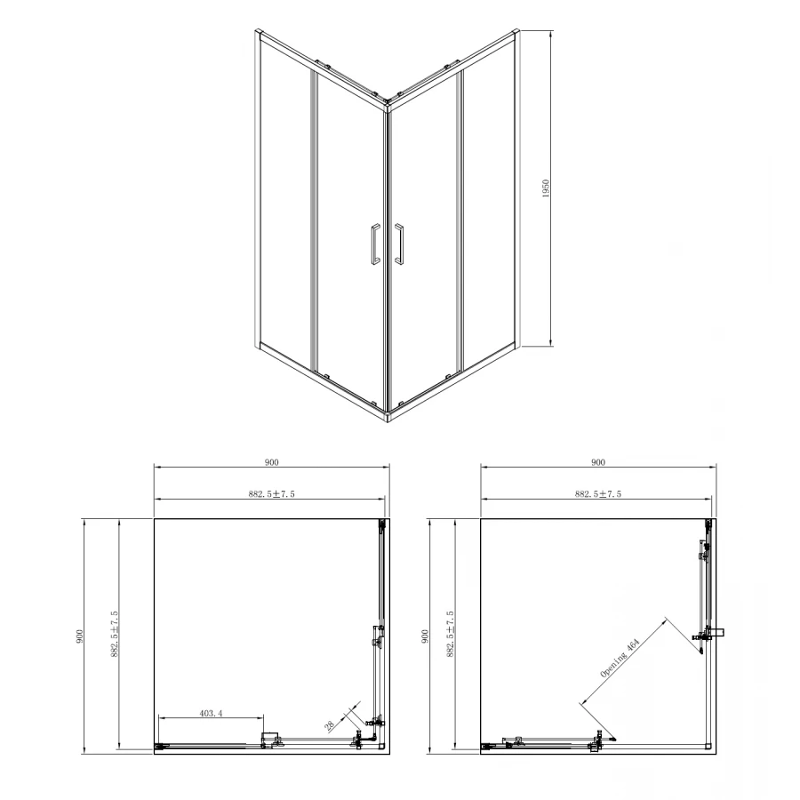 Душевое ограждение Azario Seattle хром 6мм прозрачное стекло AZ-131 S A 90х90х195 см