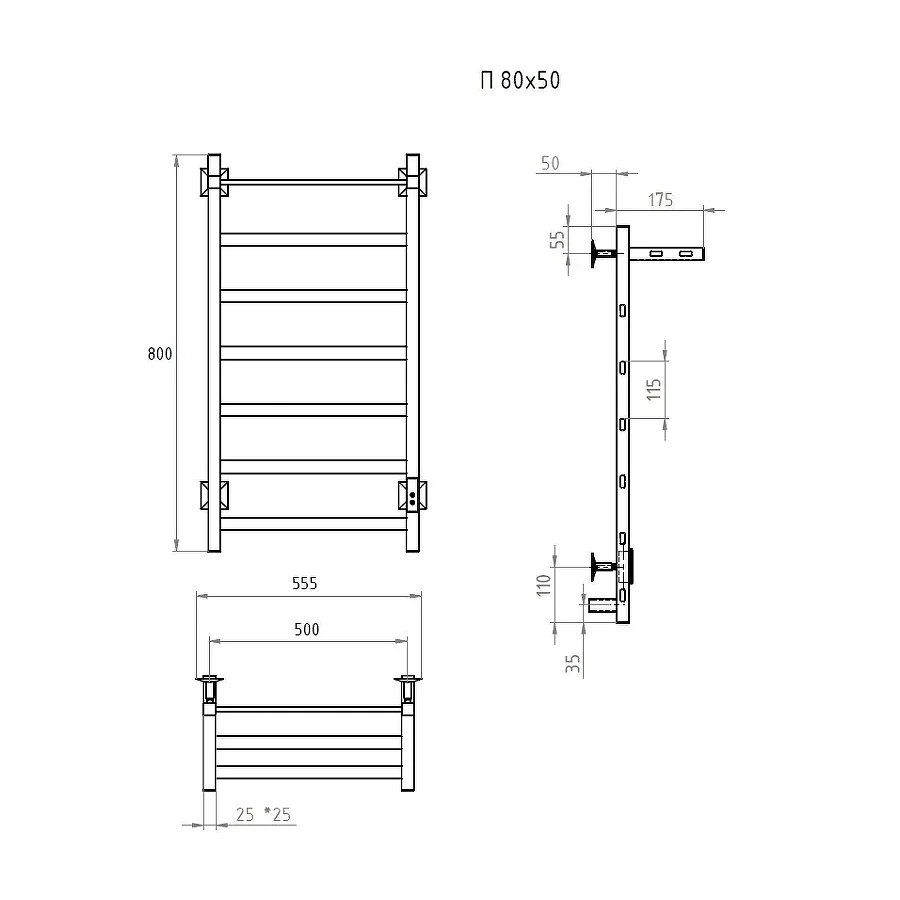 Полотенцесушитель электрический Aringa Порто AR03042CHM 80х50 см