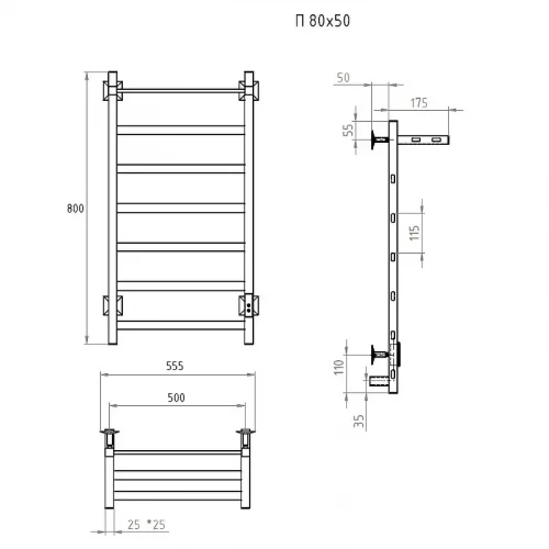 Полотенцесушитель электрический Aringa Порто AR03042CHM 80х50 см