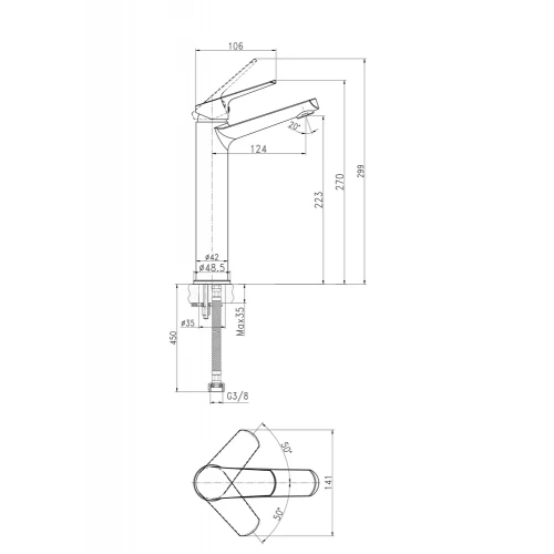 Смеситель для раковины высокий Cersanit Flavis однорычажный 63038