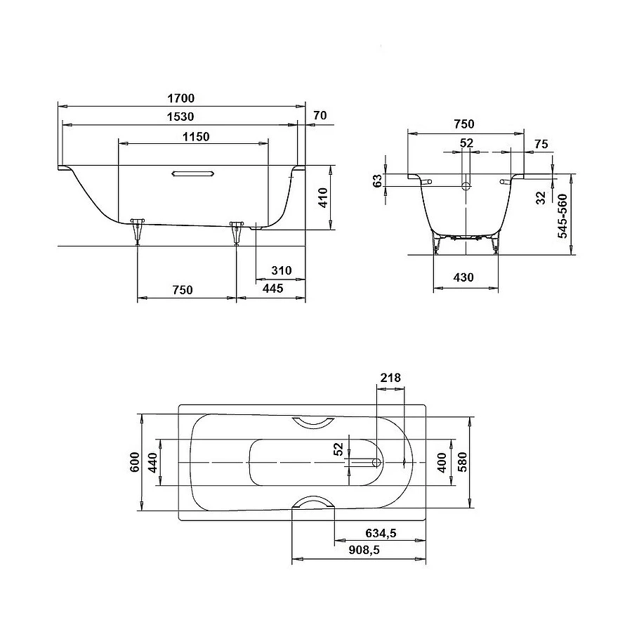 Стальная ванна Kaldewei Saniform Plus easy-clean mod 373-1 112600013001 170x75 см
