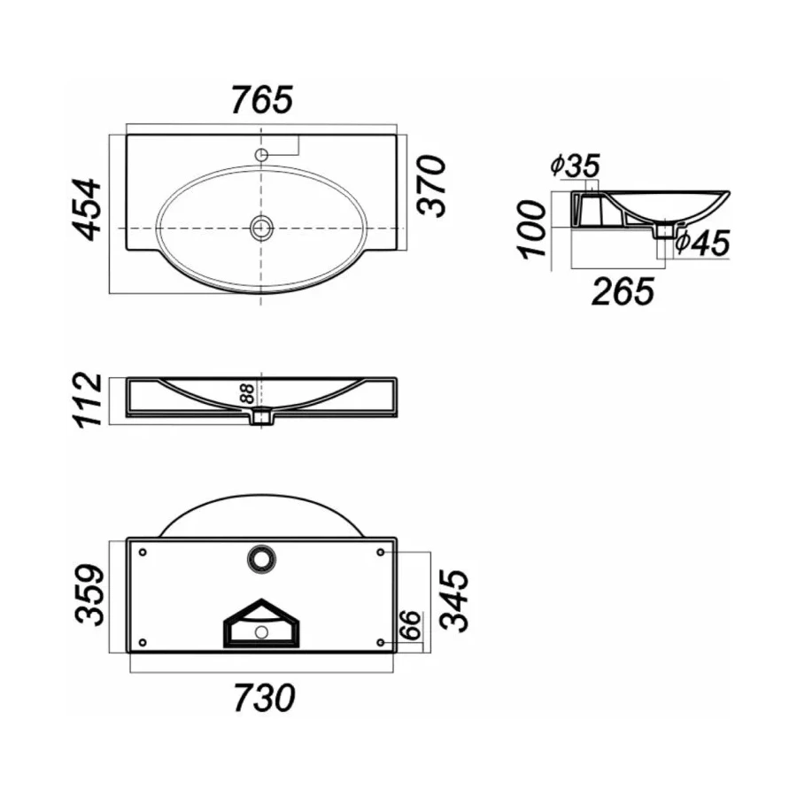 Умывальник Sanita Luxe Infinity 76 с кронштейнами и полотенцедержателем INF76SLWB01KR 76.5x45.4 см