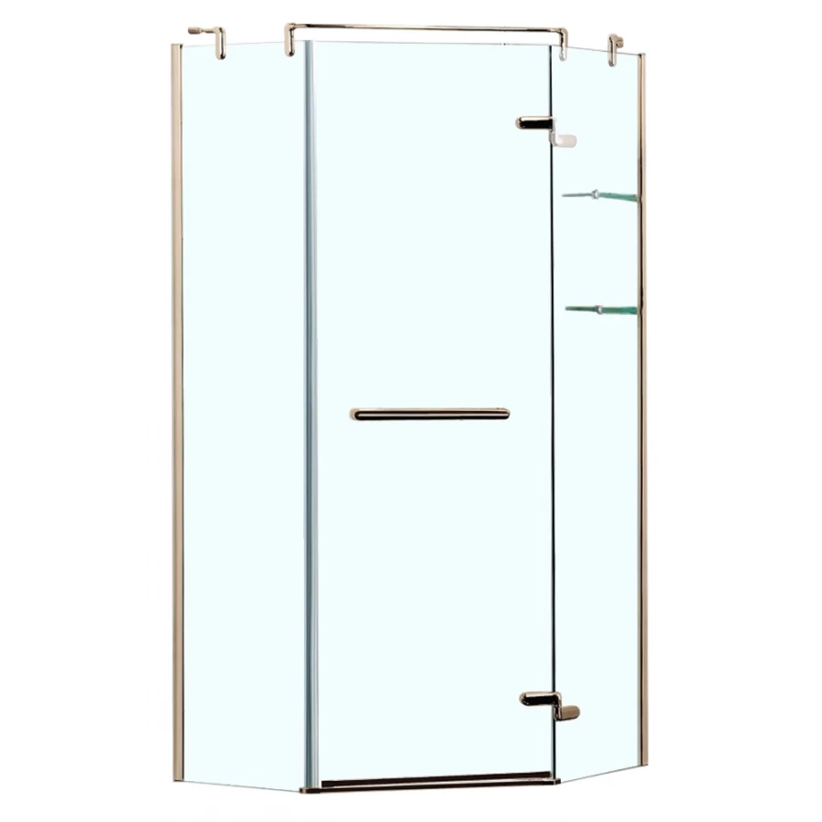 Душевое ограждение Azario Monreal R со стеклянной полкой без поддона прозрачное стекло 8 мм цвет профиля золото AZ-NWG3231 1000 R 100х100х200 см