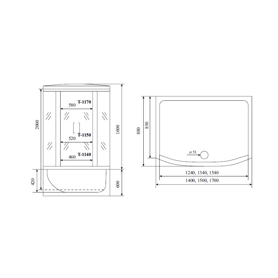 Душевая кабина Timo Comfort Fabric Glass T-8870F 170x88x220 см