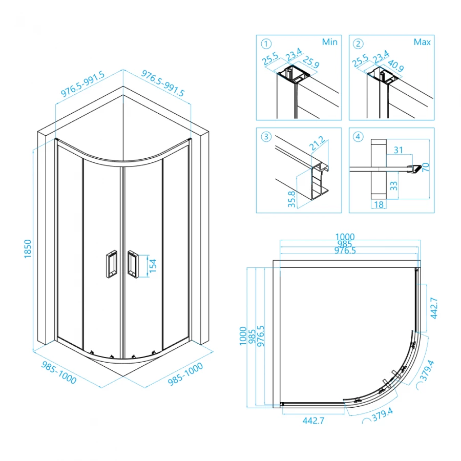 Душевой уголок RGW CL-54B Прозрачное 32095400-14 100х100 см