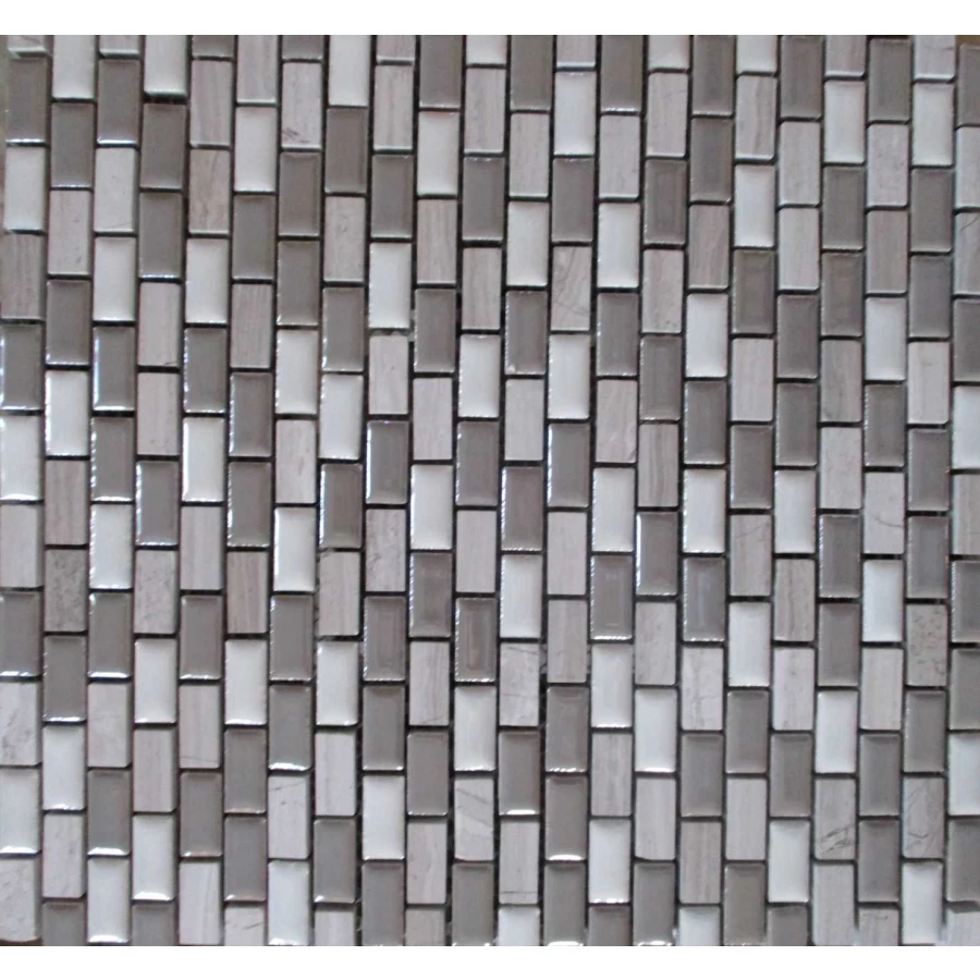 Мозаика Tonomosaic 106 глянцевая, из керамики и камня, серая, белая 30*30 см