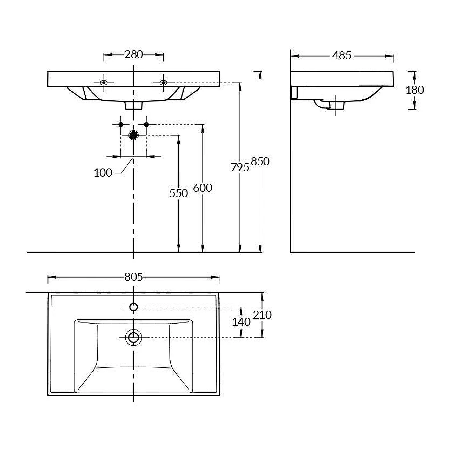 Раковина Kerama Marazzi Cubo подвесная мебельная 80 белая глянцевая CU.wb.80 80,5х48,5 см