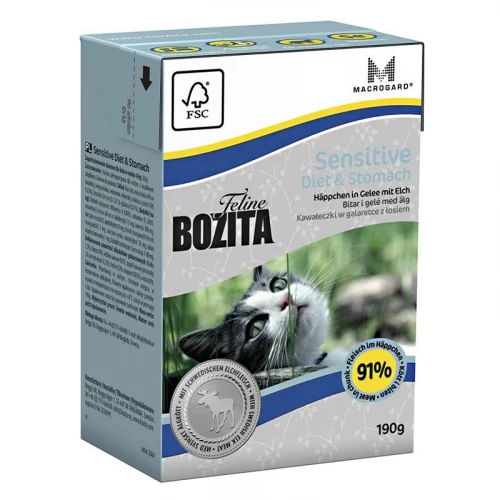 Консервы для кошек Bozita Feline Funktion Diet & Stomach Tetra Pak с чувствительным пищеварением, пожилых кошек с избыточным весом кусочки в желе с лосем 2164-2064 190 г