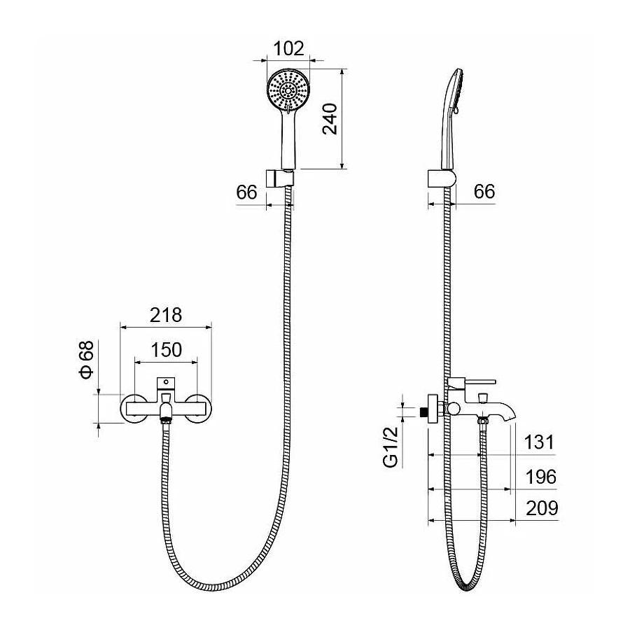 Смеситель Aquatek Европа для ванны с душевым набором матовый черный AQ1349MB