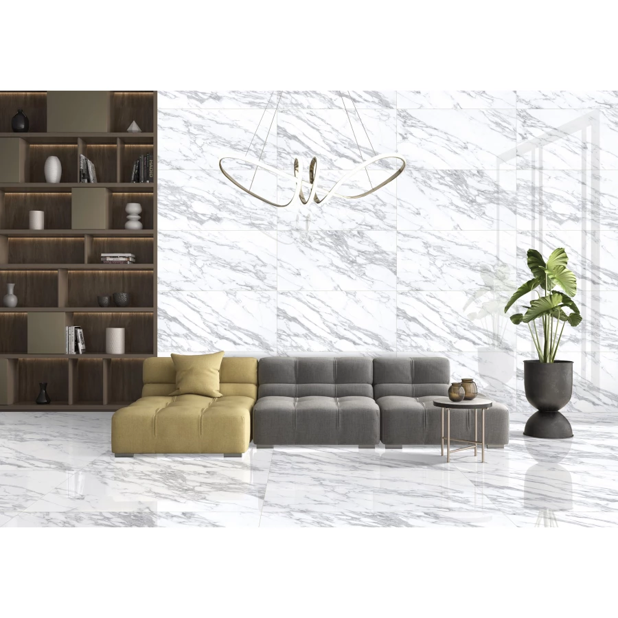 Керамогранит lamore Ceramic Gloss 60х120 Lamiton Bianco глянцевый бело-серый 60/120-031 120х60 см