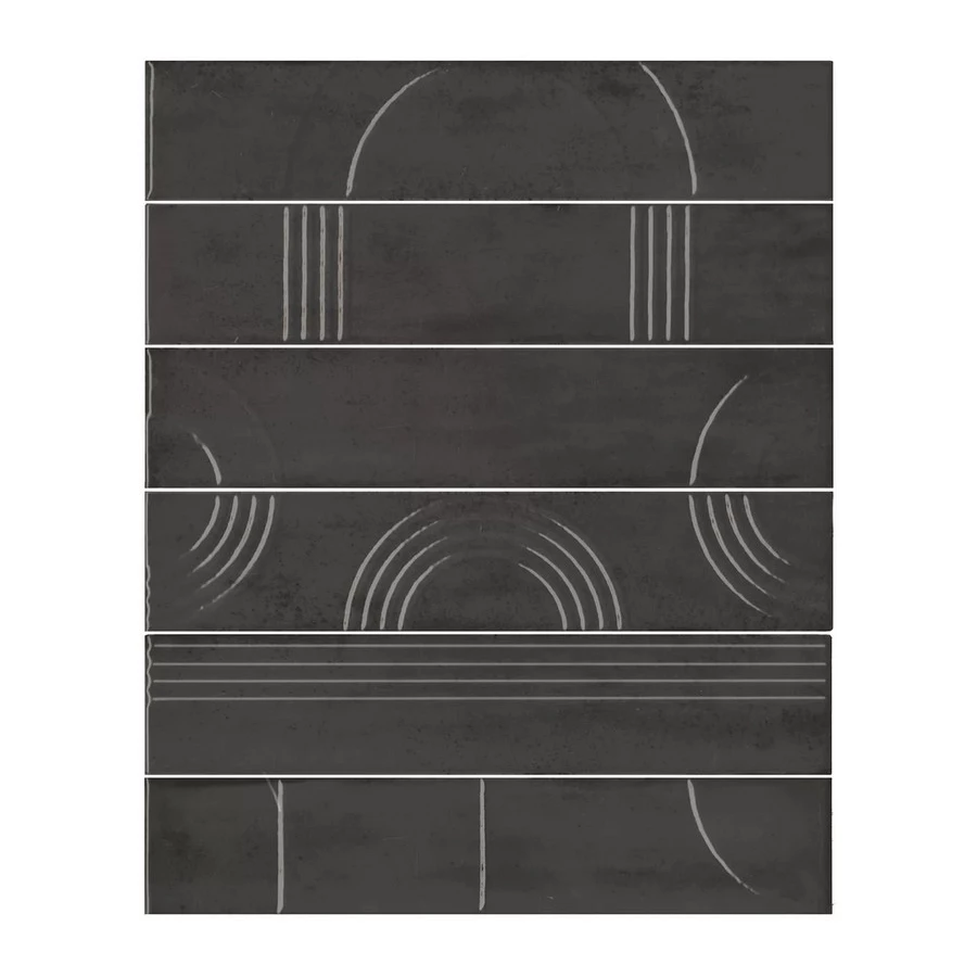 Плитка настенная Kerama Marazzi Мажорель Панно из 6 частей 6х28,5 глянцевое черное KMP3STA009RN6X 36x28,5 см