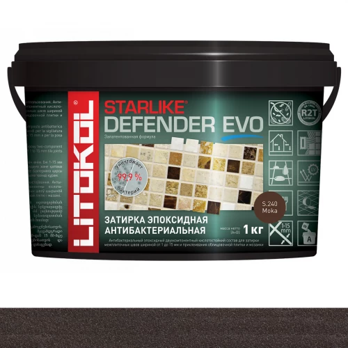 Затирка Litokol Starlike Defender EVO антибактериальная эпоксидная S.240 Moka L0499240002 1 кг