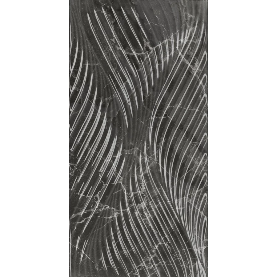 Плитка настенная Kerama Marazzi Коррер структура обрезная глянцевая чёрная 11282R 60x30 см
