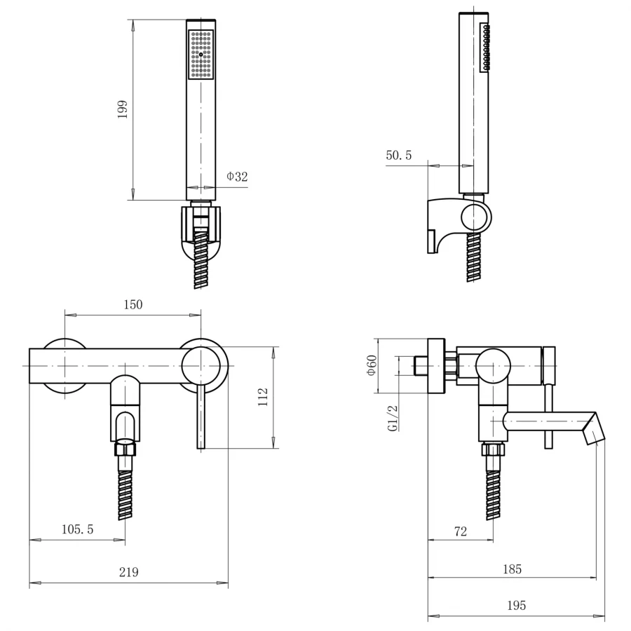Смеситель Fashun ванно душевой с душевым гарнитуром сатин A53033