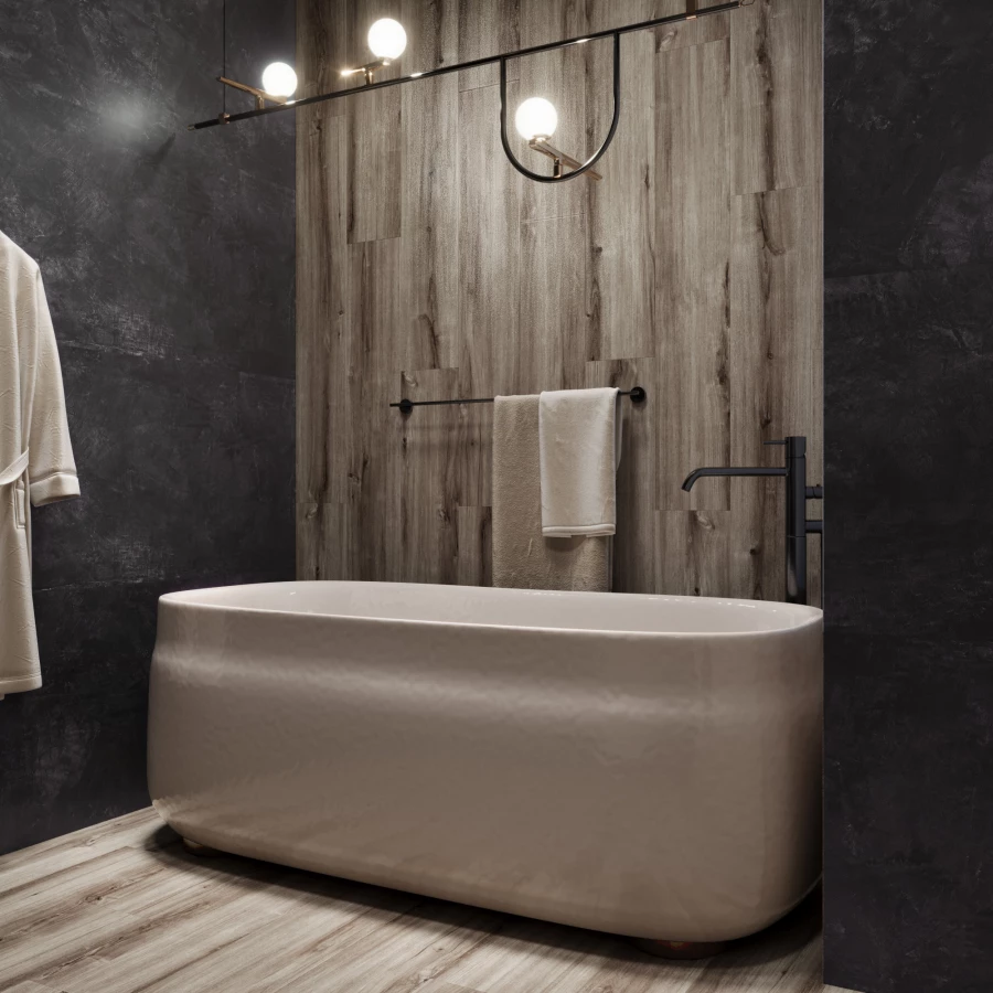 Керамогранит Creanza Akasa Wood Ash матовый серый CW-RT01-B 120х20 см