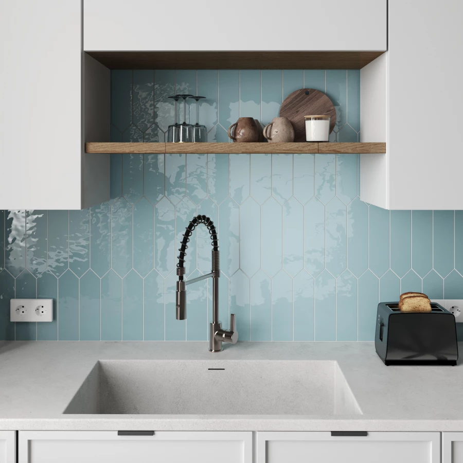 Плитка настенная Smile Tile Пикет Аква / Picket Aqua глянцевая голубая 44199319 30х7,5 см