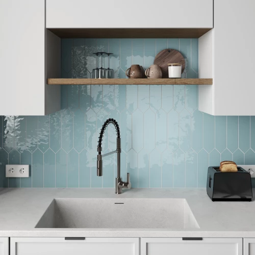 Плитка настенная Smile Tile Пикет Аква / Picket Aqua глянцевая голубая 44199319 30х7,5 см