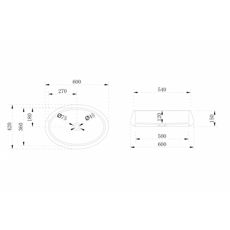 Раковина накладная Abber Stein белая матовая AS2605 60x42 см