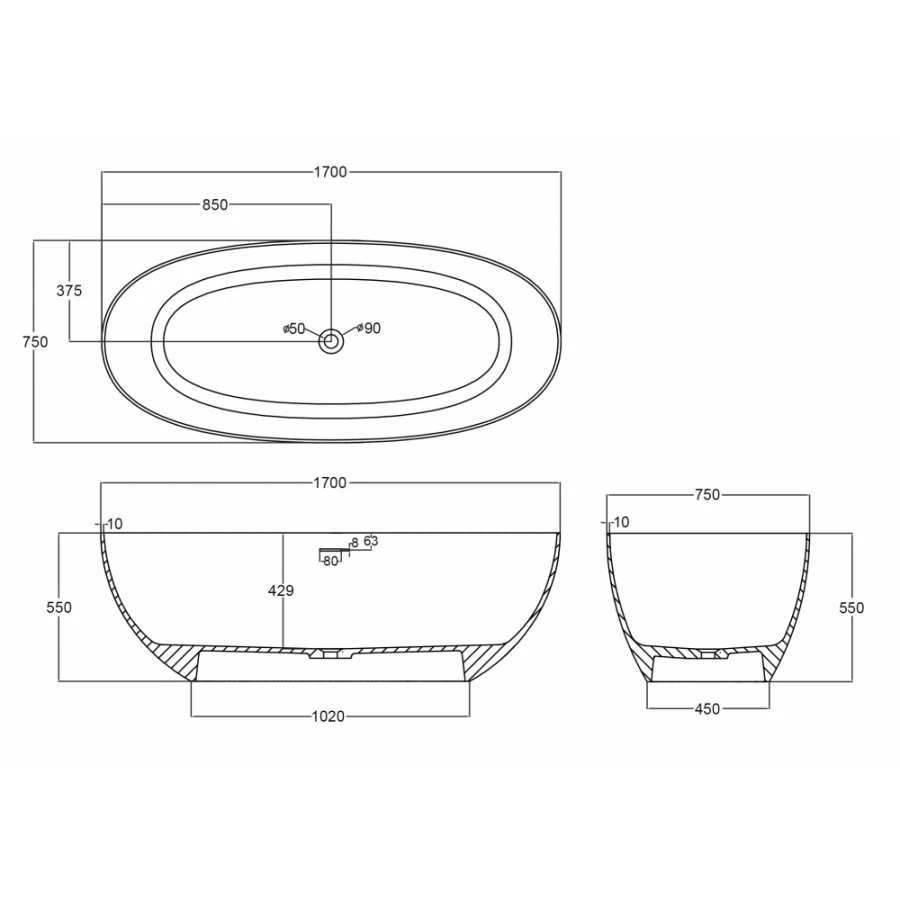 Прозрачная ванна Abber Kristall оливковая AT9703Vesuvian 170х75 см