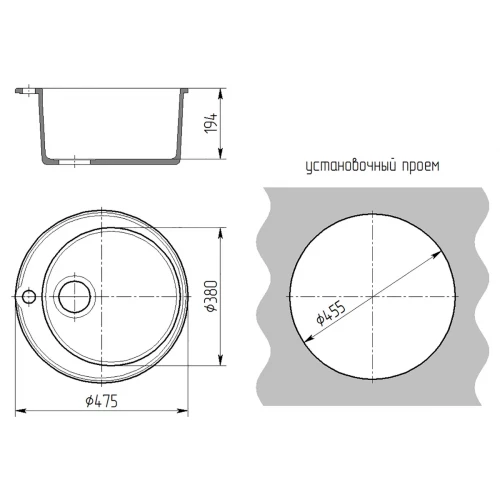 Мойкa MixLine ML-GMS01 стандарт круглая светло-серый 551084 475мм