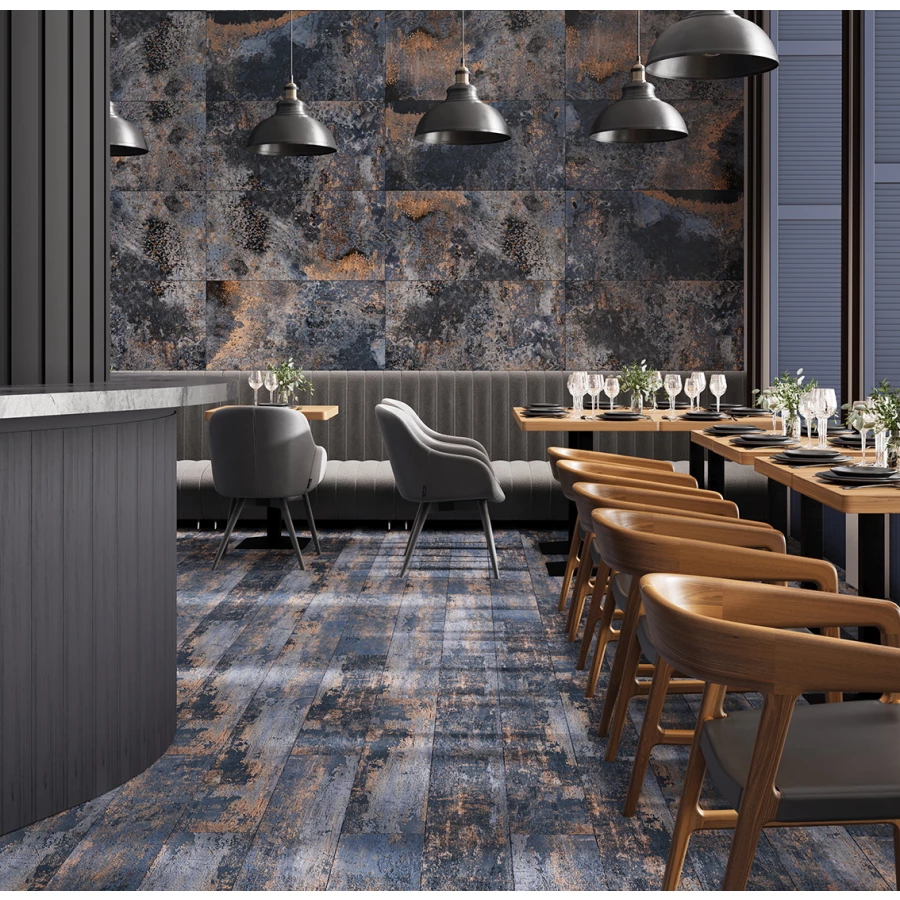 Керамогранит StaroWood Savoy Rust Cobalt Carving матовый синий 120x20 см