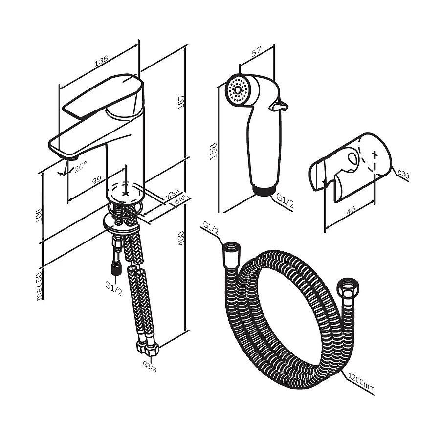 Смеситель для раковины Am Pm Gem с гигиеническим душем F90A03022