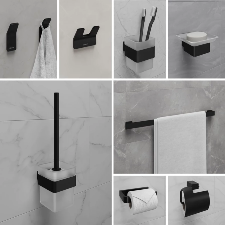 Стакан для зубных щёток Lemark Smooth Line с держателем чёрный матовый 9732014