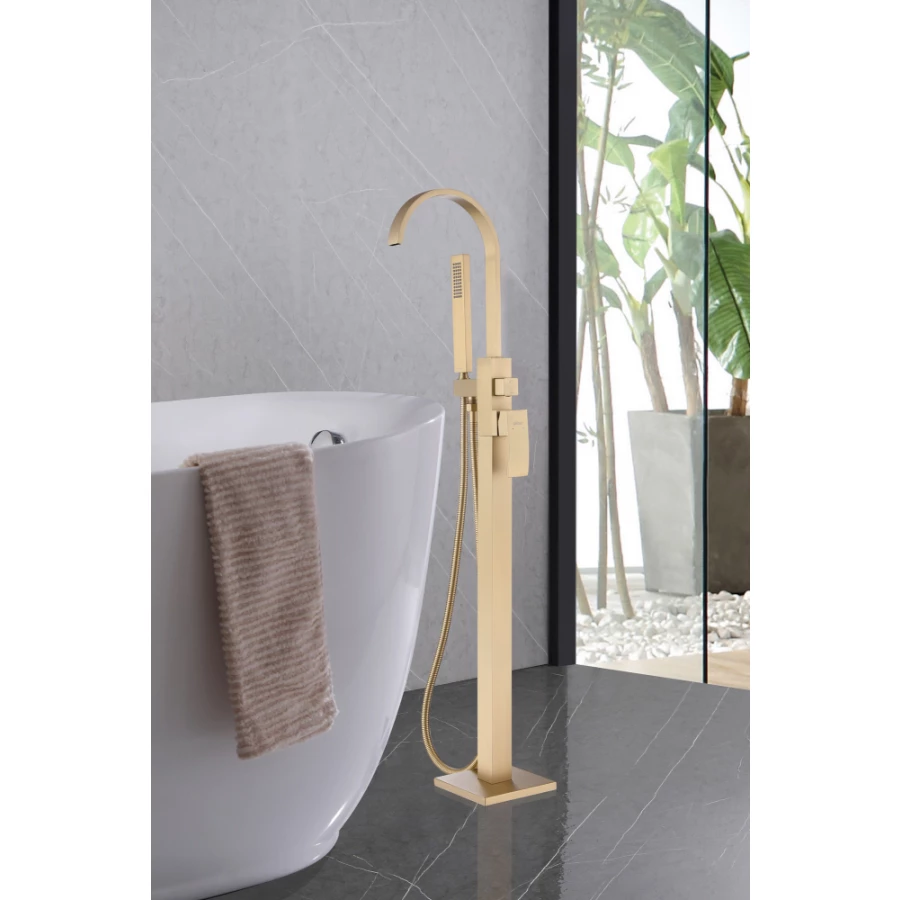 Смеситель Abber Wasserfall напольный золото матовое AF8615G