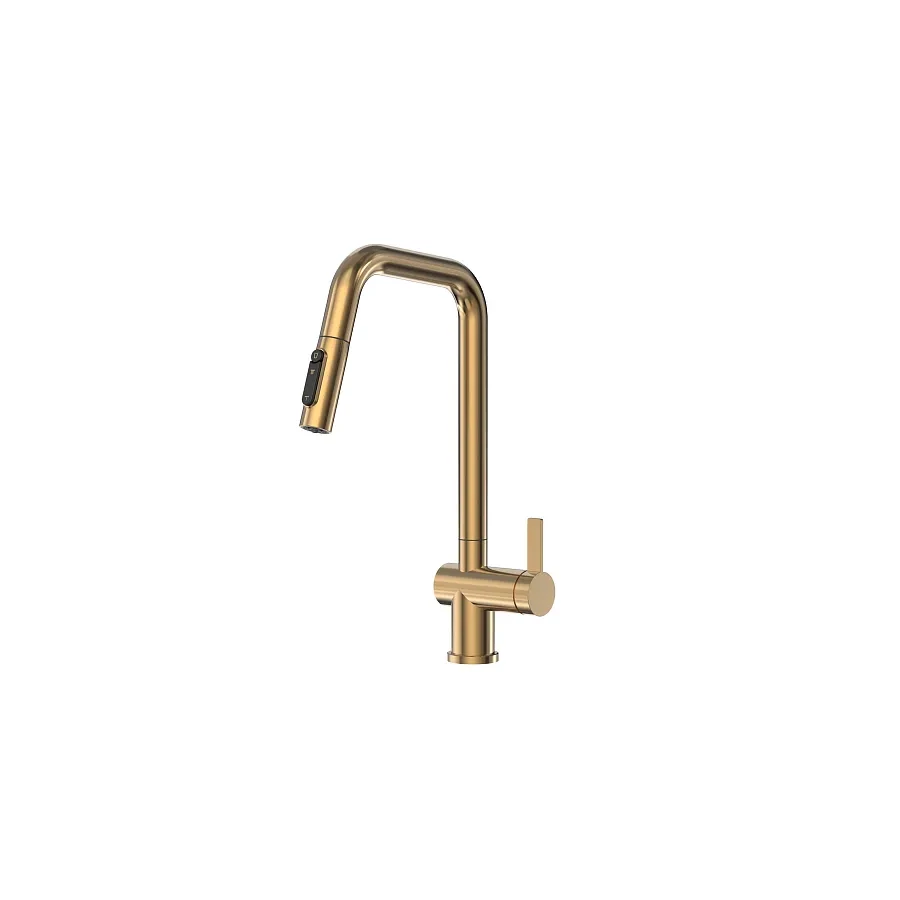 Смеситель Granula кухонный с выдвижным изливом с переключением на душ и фильтром сталь 7273 золото сатин