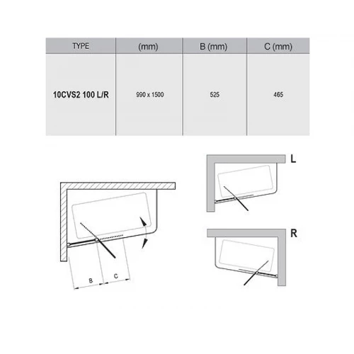 Шторка для ванны Ravak 10° 10CVS2-100 R блестящий транспарент 7QRA0C03Z1
