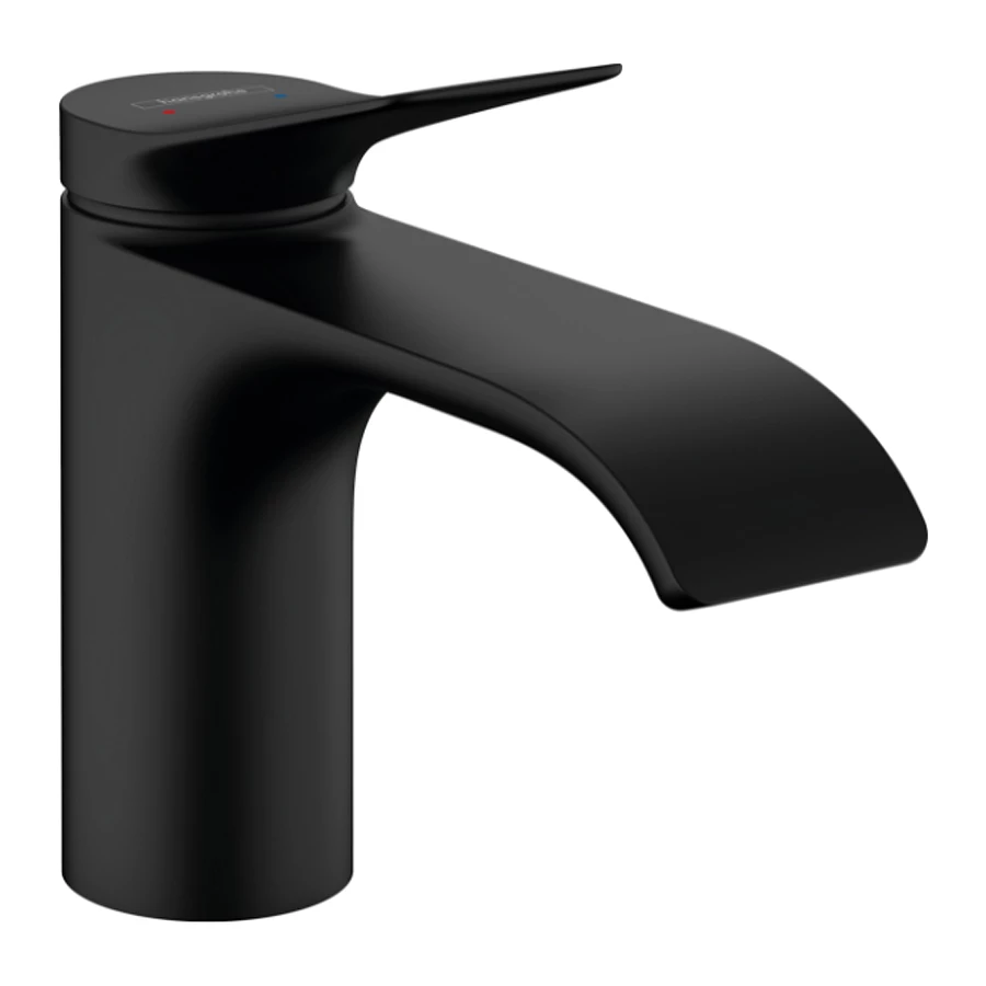 Смеситель для раковины Hansgrohe Vivenis однорычажный 80 со сливным гарнитуром матовый черный 75010670