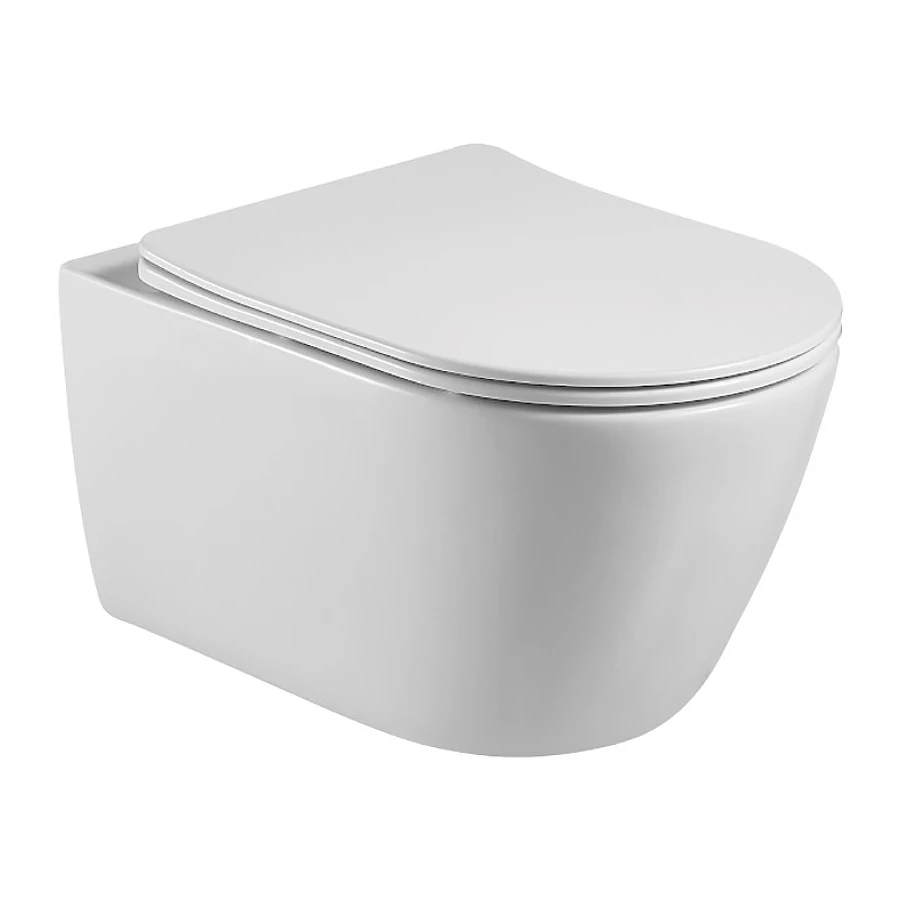 Унитаз подвесной безободковый Aquatek Бетта тонкое сиденье с механизмом плавного закрывания крепеж AQ1253W-00 53,1х36х34,4 см