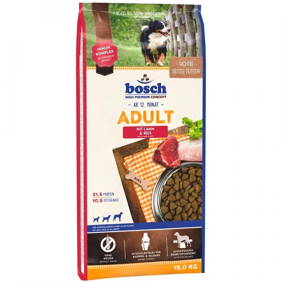 Корм для взрослых собак Bosch Adult Lamb & Rice со средним уровнем активности ягненок с рисом 15 кг 