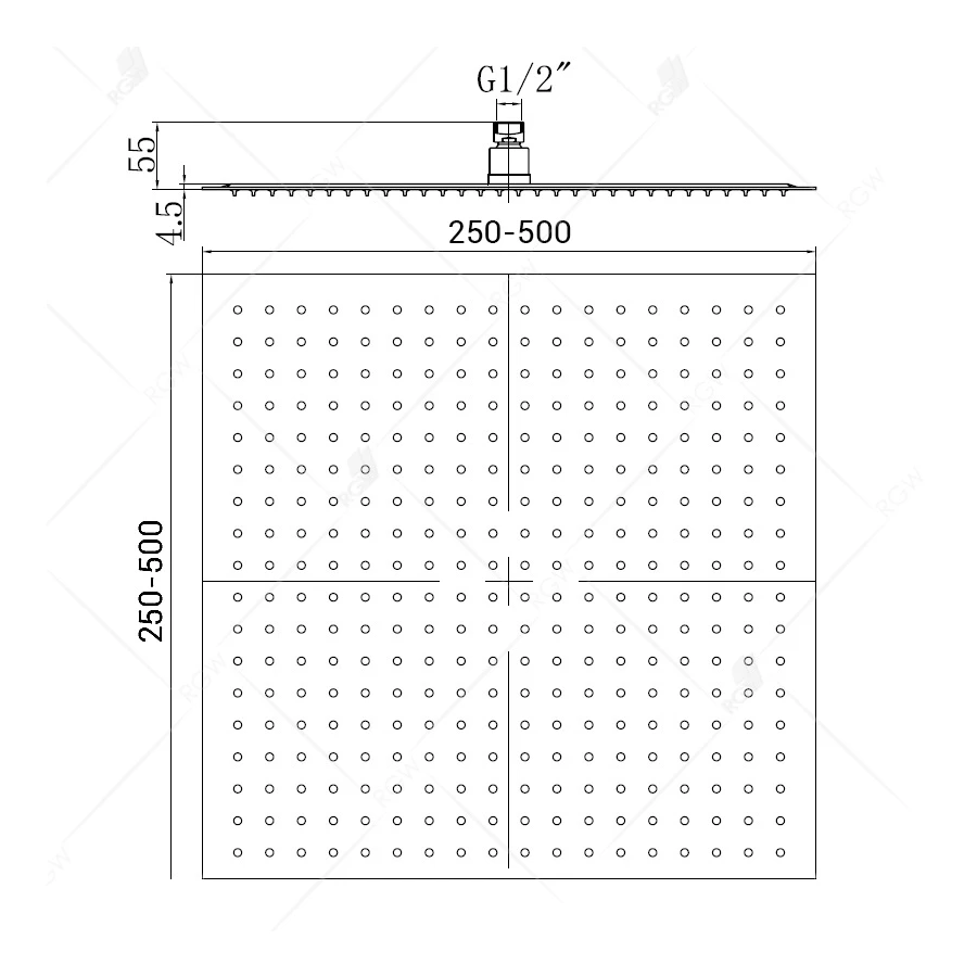 Верхний душ 3D квадратный RGW SP-82B Черный 21148250-04 50х50 см