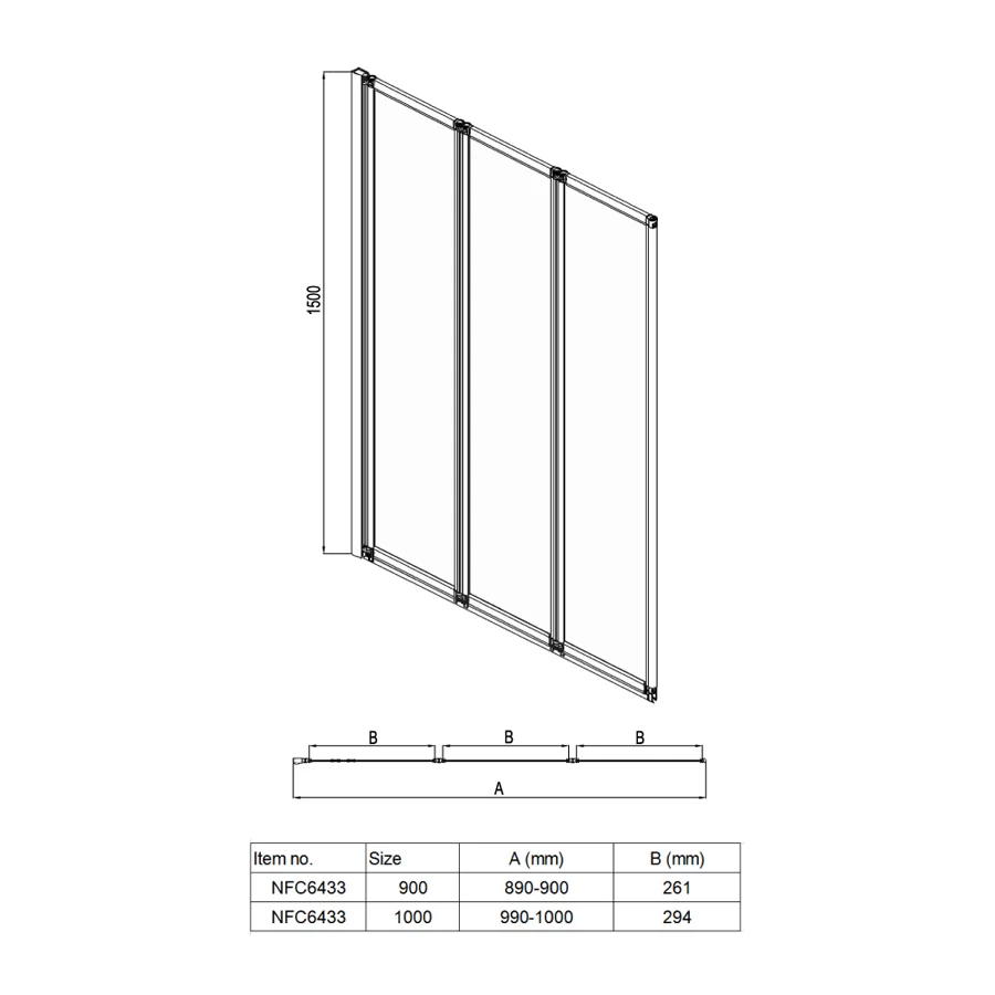 Шторка для ванны Azario Preston 3-х секционная прозрачное стекло 4 мм цвет профиля хром AZ-NFC6433 900 90x150 см