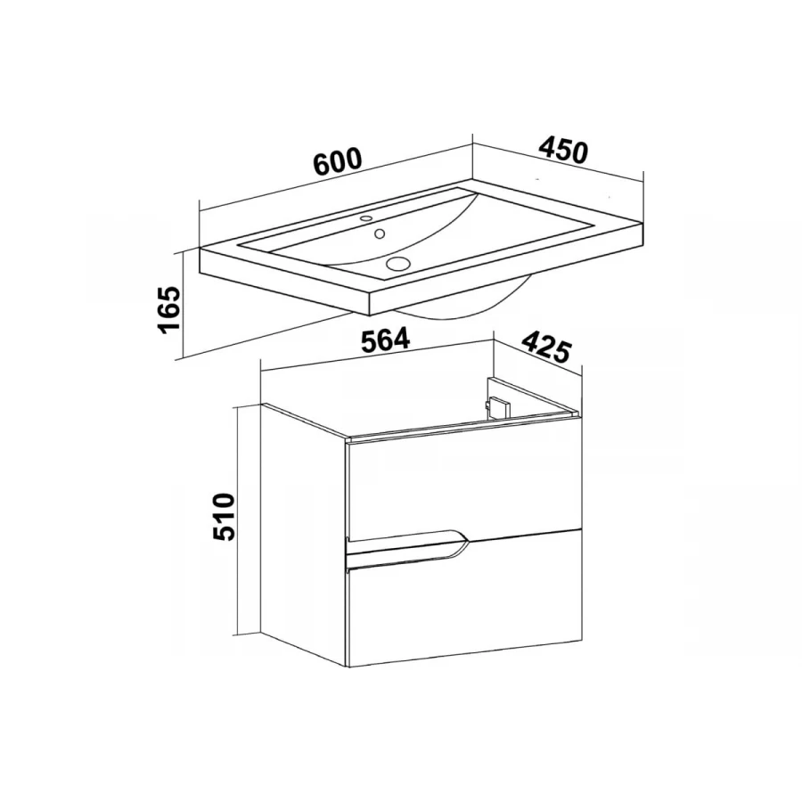 Тумба под раковину Runo Стокгольм 60 под умывальник Como 60 00-00001123