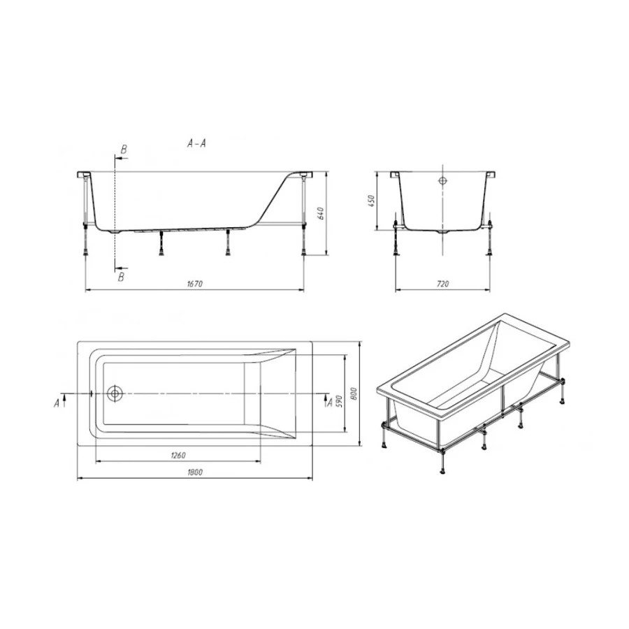 Ванна акриловая Roca Easy прямоугольная белая 7248618000 180x80 см