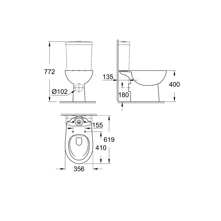 Унитаз напольный Grohe Bau Ceramic безободковый 39349000