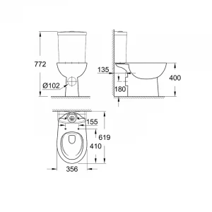 Унитаз напольный Grohe Bau Ceramic безободковый 39349000