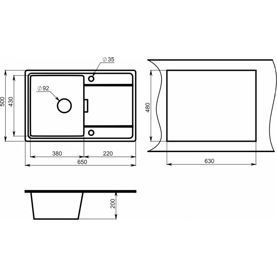 Кухонная мойка Granula 6503, ШВАРЦ 65х50 см