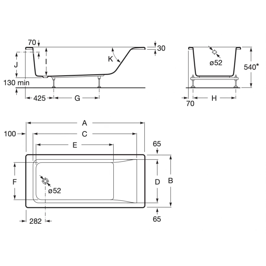 Акриловая ванна Roca Easy прямоугольная белая ZRU9302899 170x75 см